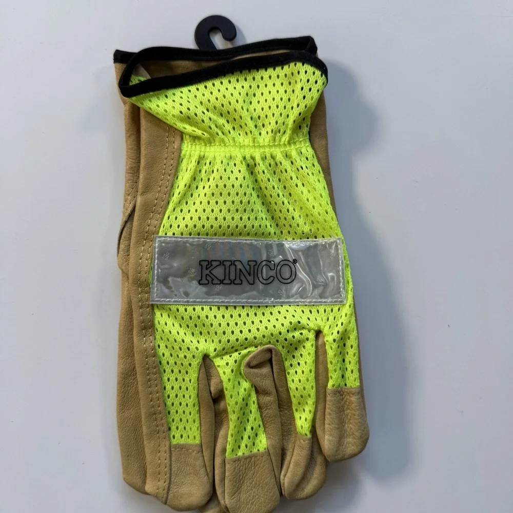Lot of 2 KINCO Work Gloves Hi-Vis Mesh Grain Pigskin & Palm Sandy Finish PVC Lrg
